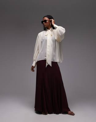 Asos Design Chiffon Shoulder Pad Boho Tie Blouse In White
