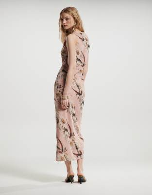 Asos Design Chiffon Slash Neck Midaxi Slip Dress In Multi