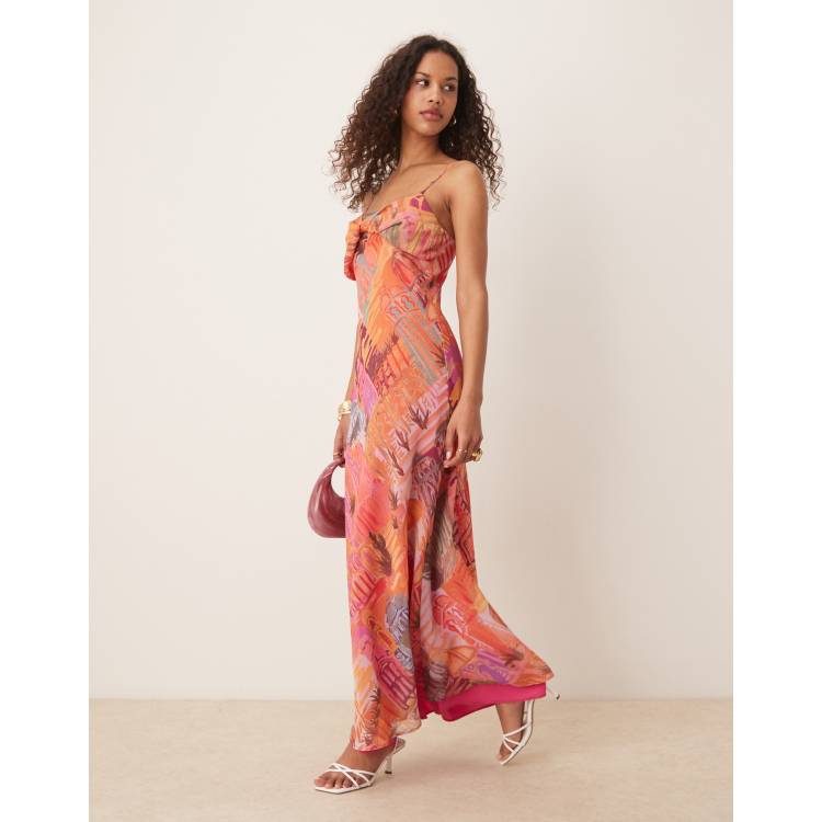 ASOS DESIGN chiffon slip knot bust cami maxi dress in pink
