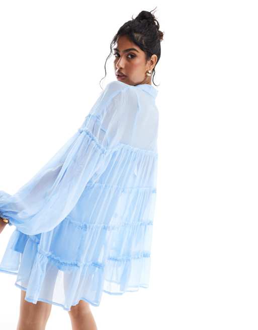 blue dress for baby girl 1970s Navy Silk Chiffon Collared Shirt Dress – Featherstone Vintage