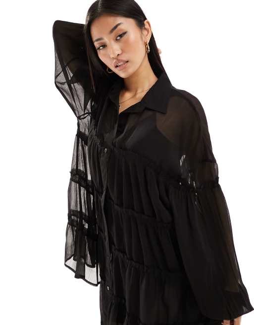 sachin and babi light blue dress Adhdyuud Women Vintage Chiffon Shirt Dress Casual Long Sleeve Straight Dresses  Black S : Amazon.co.uk: Fashion
