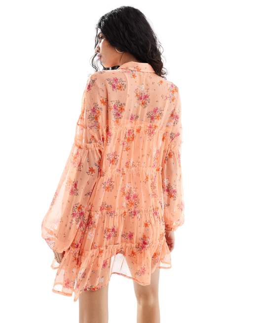 ASOS DESIGN chiffon smock mini shirt dress in floral print ASOS