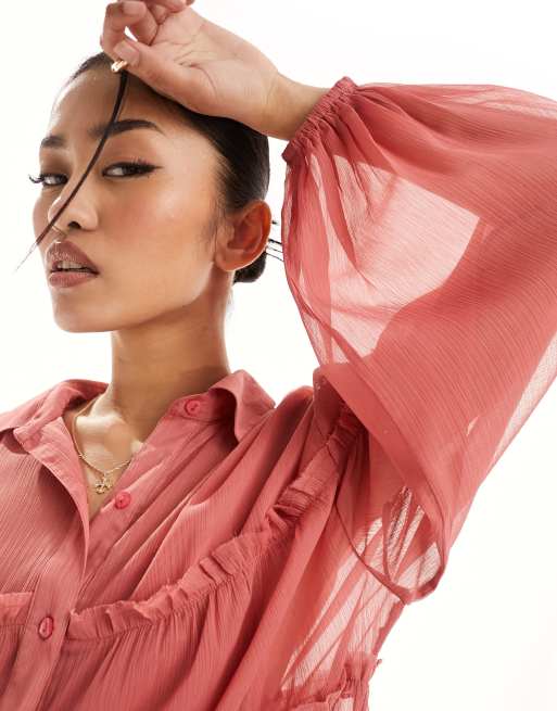 sachin and babi light blue dress Red Chiffon Belted Cuff Shirt  UDIAHGEBI