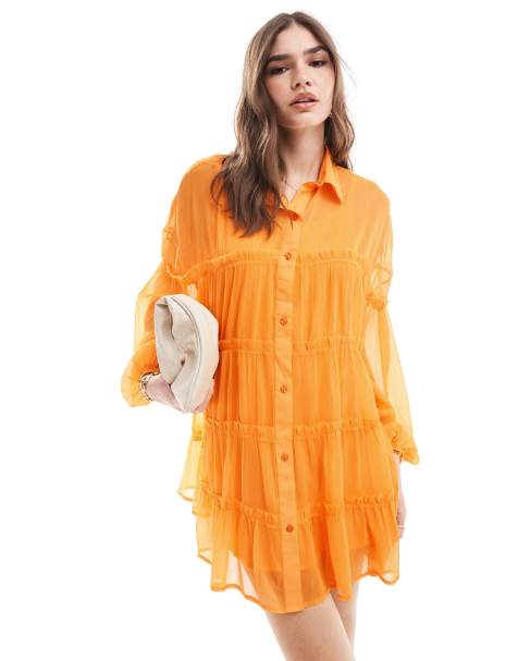 Shirt dress orange online