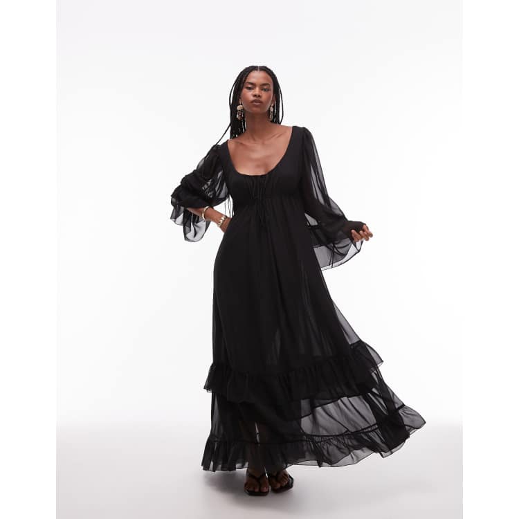 asos black chiffon dress ASOS Design - High Neck Ruffle Detail Chiffon Maxi Dress - Women - Polyester - 0 US