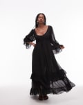 [ASOS DESIGN] ASOS DESIGN chiffon soft volume tie front maxi dress in black 8 Black