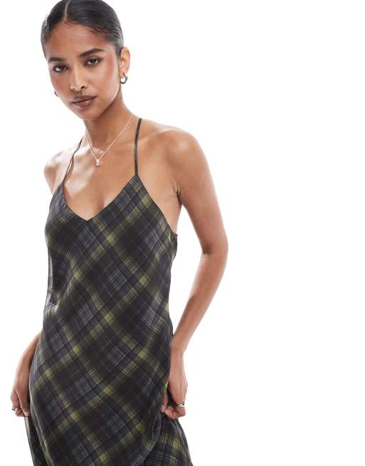 ASOS DESIGN chiffon strappy maxi dress in check print