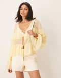 [ASOS DESIGN] ASOS DESIGN chiffon tie-front ruffle blouse in buttermilk-Yellow 10 Buttermilk