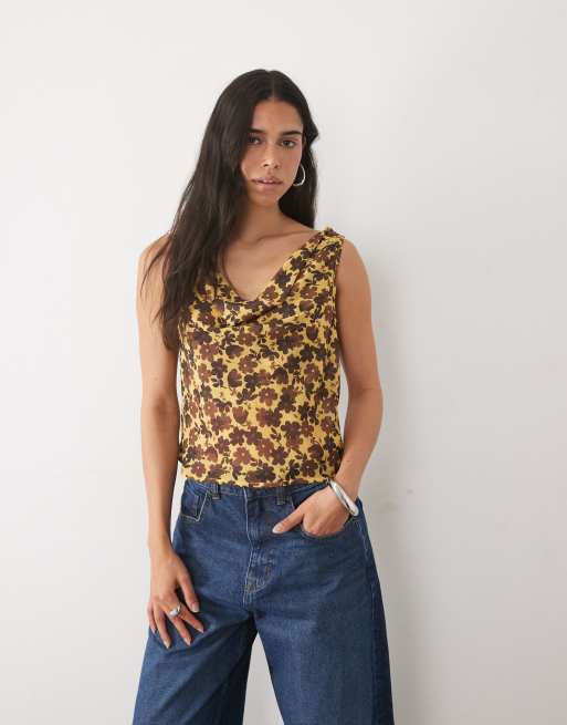 ASOS DESIGN chiffon top in brown floral set, 3 of 4