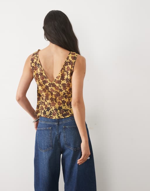 ASOS DESIGN chiffon top in brown floral set, 4 of 4