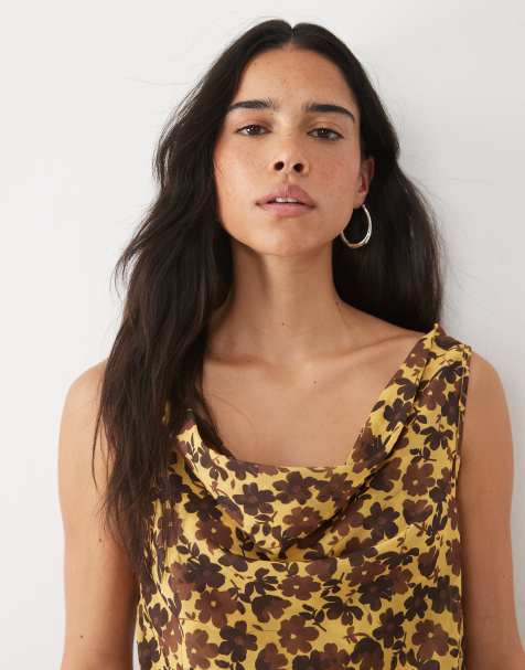 ASOS DESIGN chiffon top set in brown floral - view 1