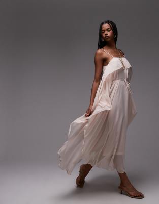 chiffon trapeze maxi dress in soft pink