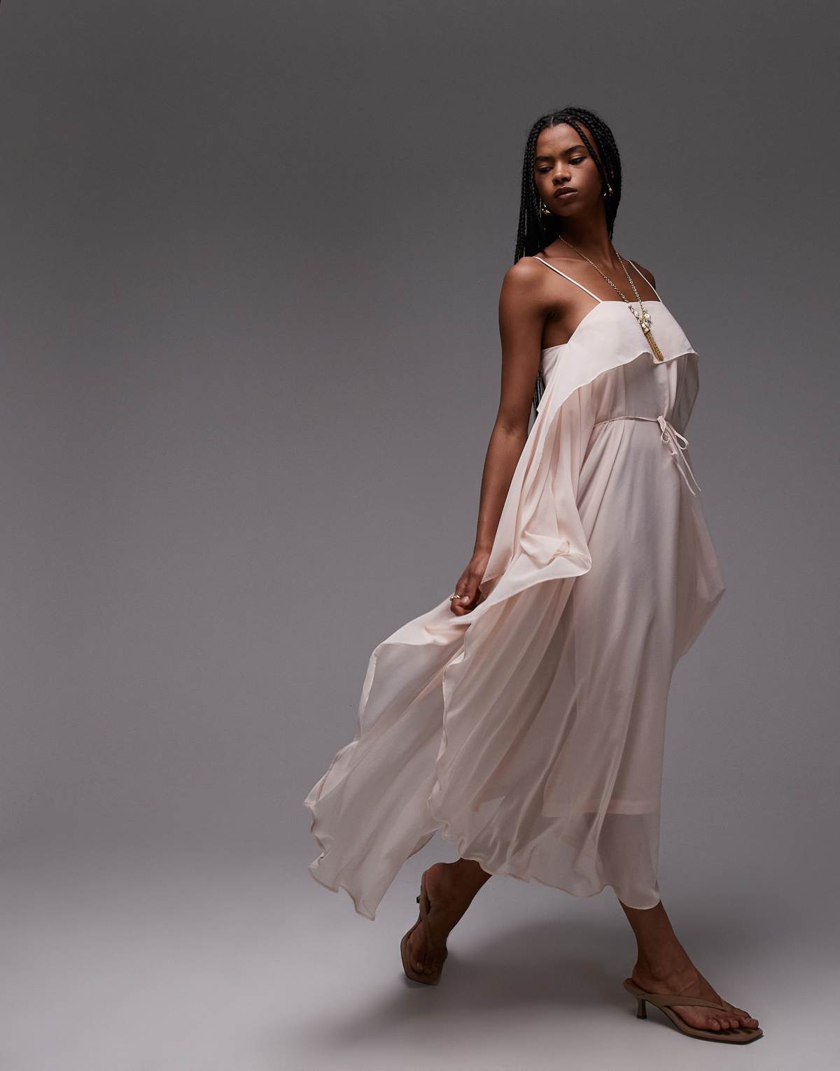 ASOS DESIGN chiffon trapeze maxi dress in soft pink
