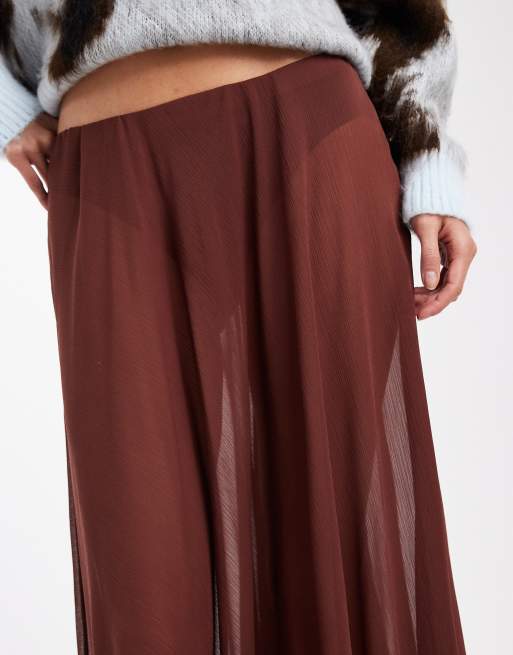 ASOS DESIGN chiffon volume maxi skirt in chocolate, 5 of 5