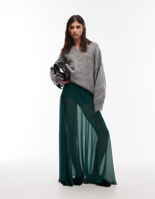 Asos Design Chiffon Volume Maxi Skirt In Green