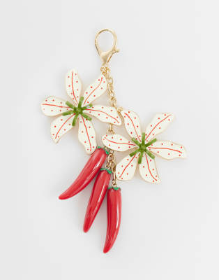 Asos Design Chilli And Floral Bag Charm In Red