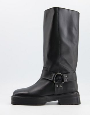 ASOS DESIGN Chilli premium leather harness knee boots in black - ASOS Price Checker