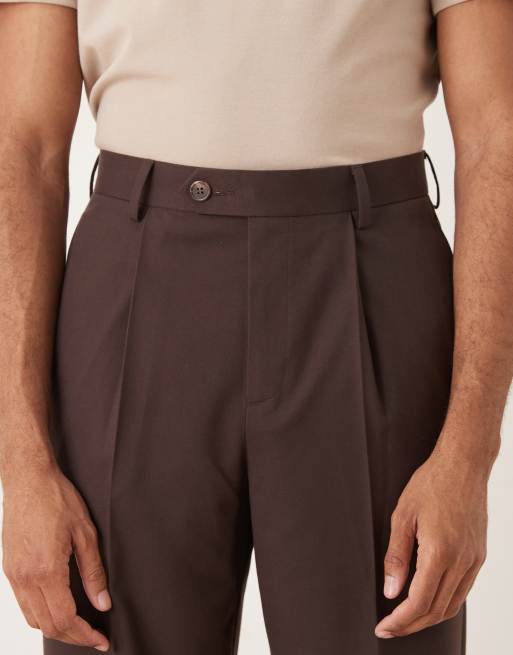 ASOS DESIGN - Chino affusolati eleganti comodi marrone scuro con pieghe sul davanti, 4 di 5