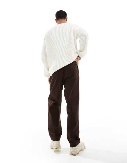 ASOS DESIGN - Chino ampi marroni a pieghe con coulisse in vita, 5 di 5