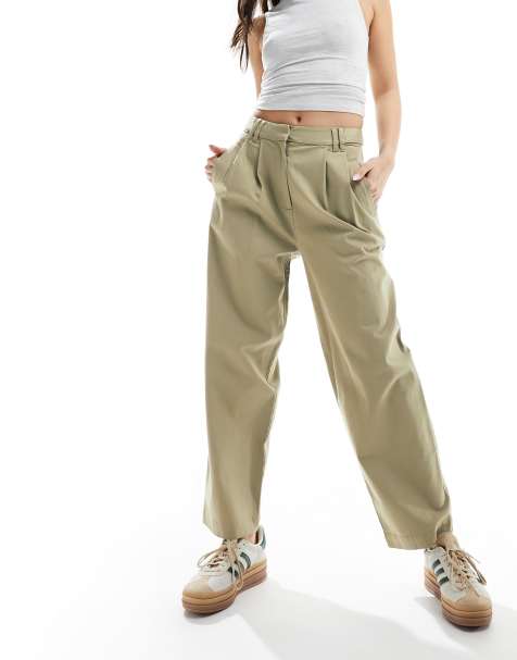 ASOS DESIGN - Chino color kaki con gamba a cilindro e linguetta con bottone - view 1