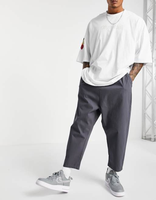 ASOS DESIGN - Chino con cavallo basso e vita elasticizzata antracite