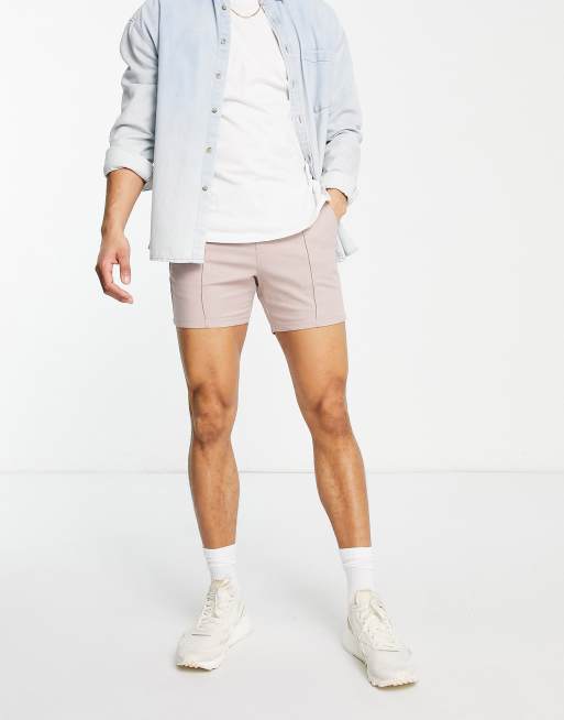 ASOS DESIGN - Chino corti skinny rosa con pinces e vita elasticizzata, 4 di 4