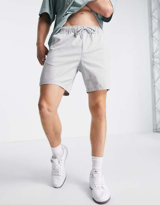 ASOS DESIGN - Chino corti slim con vita elasticizzata grigio chiaro