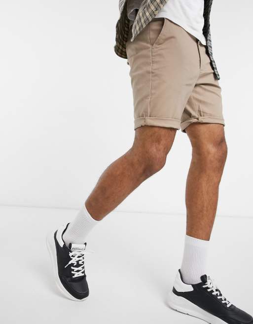 ASOS DESIGN - Chino corti slim grigio pietra