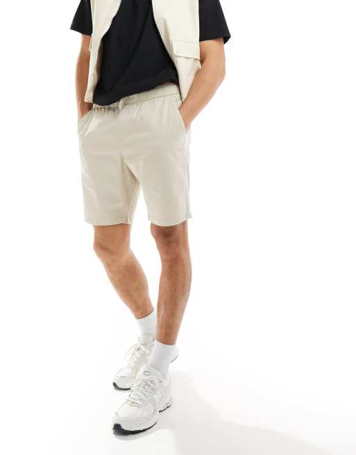 ASOS DESIGN - Chino corti slim grigio pietra