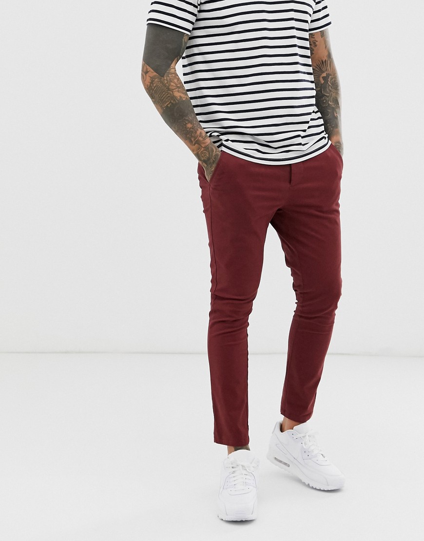 ASOS DESIGN - Chino cropped super skinny bordeaux-Rosso