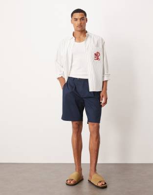 ASOS DESIGN - Chino dritti blu navy effetto lino - view 1