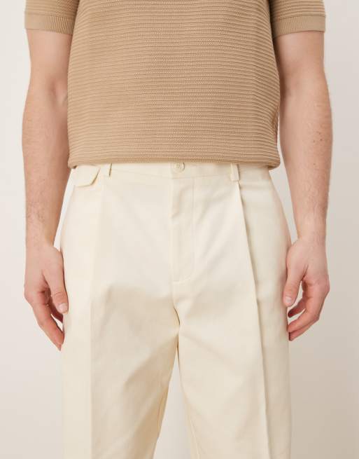 ASOS DESIGN - Chino eleganti a fondo ampio in cotone bianchi con pieghe sul davanti, 4 di 5