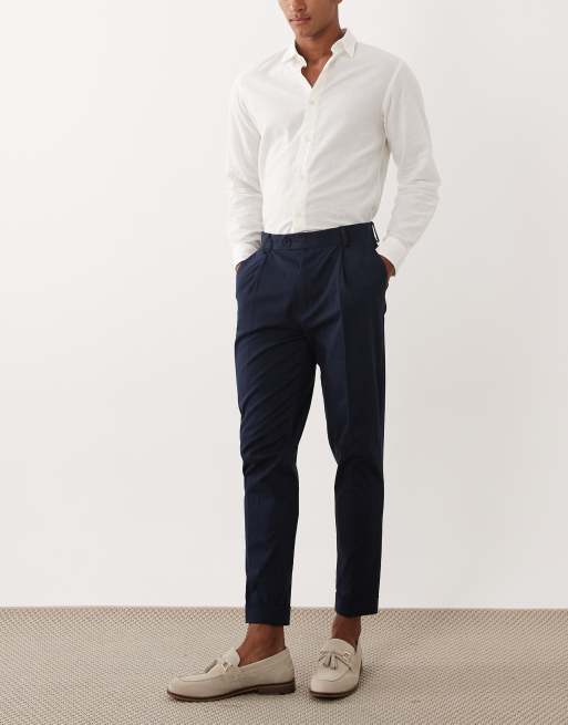 ASOS DESIGN - Chino eleganti affusolati in misto cotone blu navy con risvolto, 2 di 5