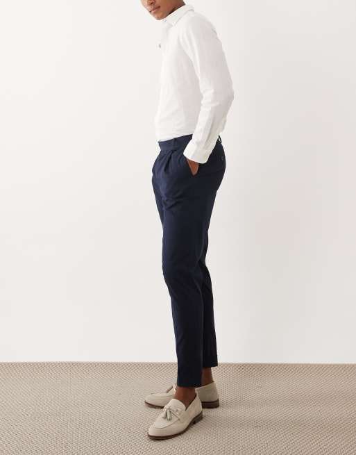 ASOS DESIGN - Chino eleganti affusolati in misto cotone blu navy con risvolto, 3 di 5