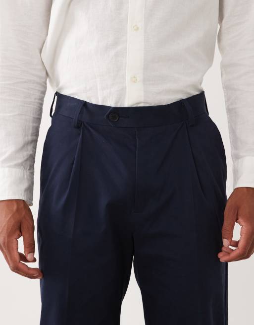 ASOS DESIGN - Chino eleganti affusolati in misto cotone blu navy con risvolto, 4 di 5