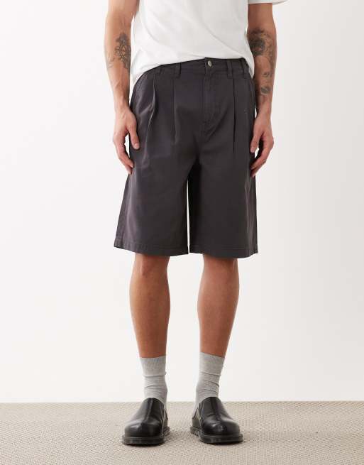 ASOS DESIGN chino jort with pleats in long length in grey, 2 of 5