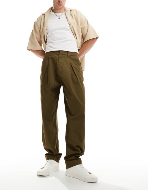 ASOS DESIGN - Chino met ballonpijpen en plooien in groen