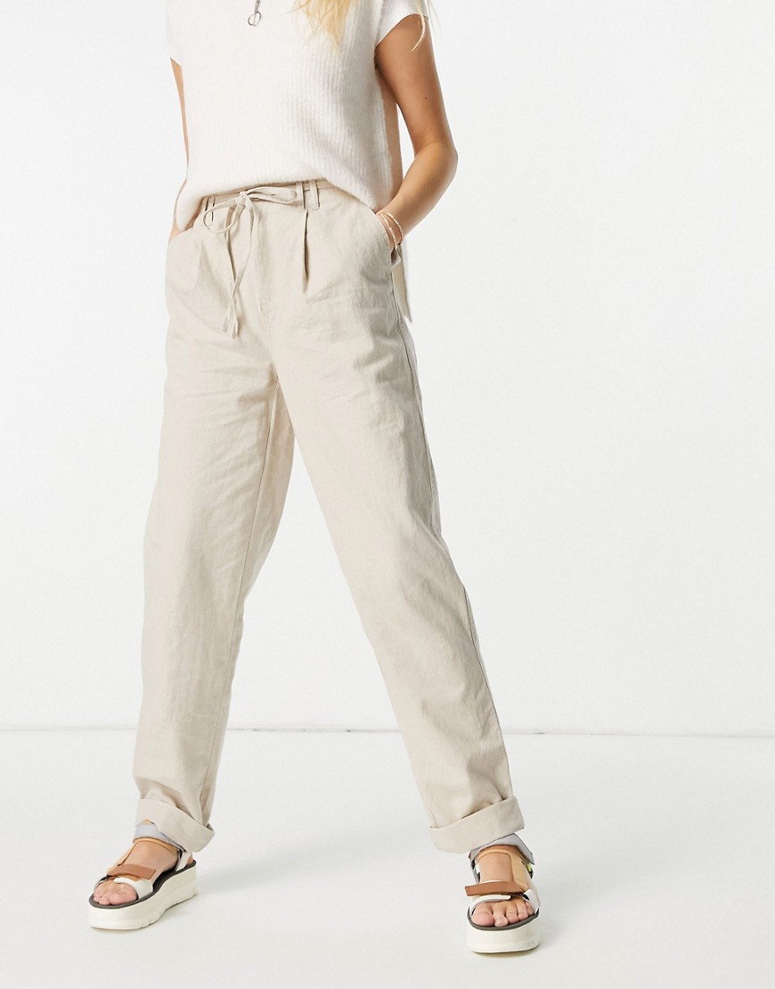 ASOS DESIGN chino pant with tie waist in oatmeal linen-Neutral
