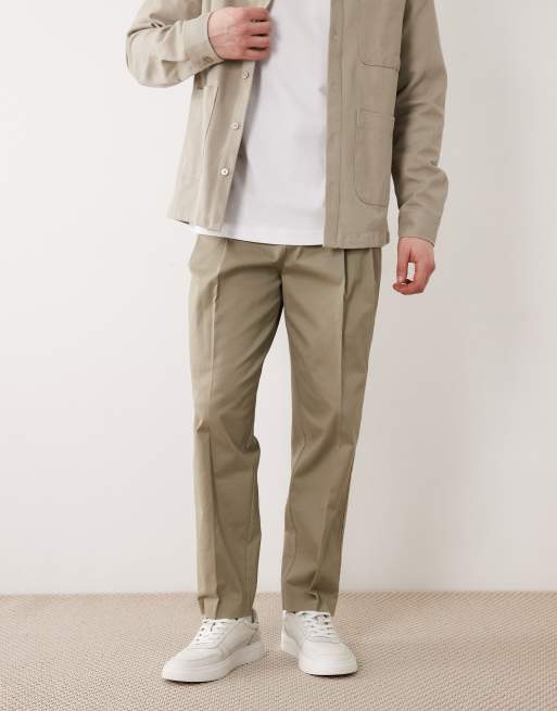 ASOS DESIGN - Chino sartoriali affusolati comodi in misto cotone kaki con pieghe sul davanti, 2 di 5