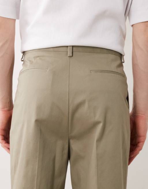 ASOS DESIGN - Chino sartoriali affusolati comodi in misto cotone kaki con pieghe sul davanti, 4 di 5