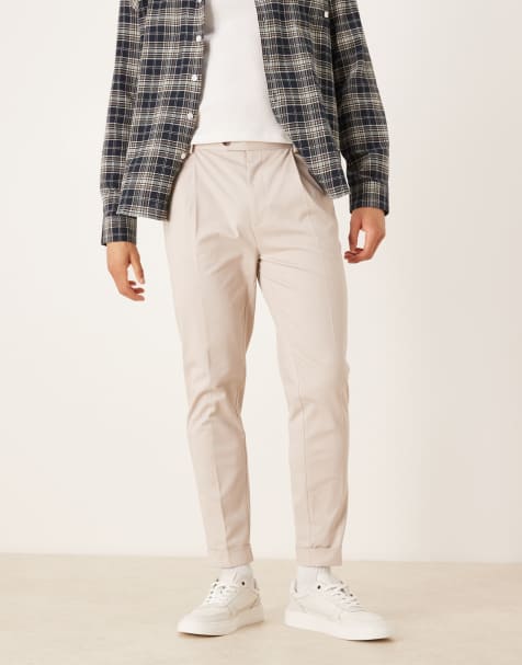 ASOS DESIGN - Chino sartoriali affusolati in misto cotone color pietra con risvolto - view 1