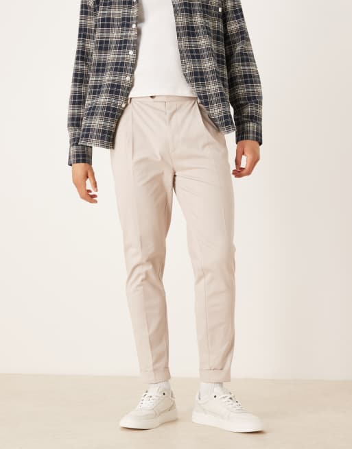 ASOS DESIGN - Chino sartoriali affusolati in misto cotone color pietra con risvolto