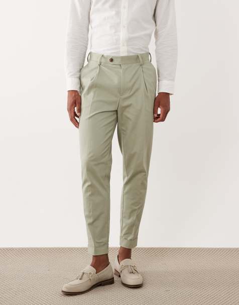 ASOS DESIGN - Chino sartoriali affusolati in misto cotone verde salvia con risvolto - view 1