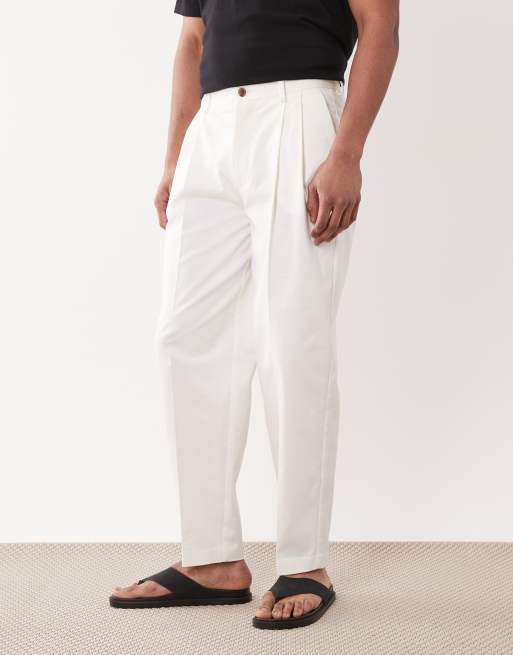 ASOS DESIGN - Chino sartoriali oversize affusolati in misto cotone bianchi con pieghe sul davanti, 2 di 5