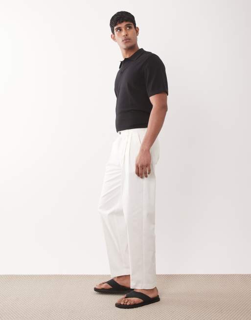ASOS DESIGN - Chino sartoriali oversize affusolati in misto cotone bianchi con pieghe sul davanti, 3 di 5