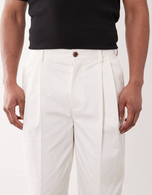 ASOS DESIGN - Chino sartoriali oversize affusolati in misto cotone bianchi con pieghe sul davanti, 4 di 5