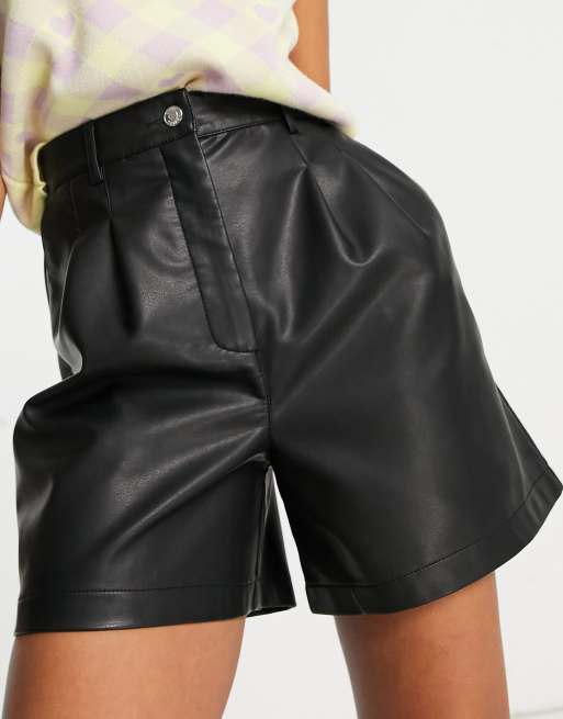 Black cheap pu shorts