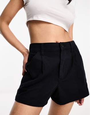 Asos Design Hourglass Linen Dad Short In Black In Black