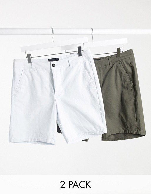 ASOS DESIGN chino shorts 2 pack in green and white