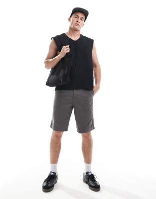 Asos Design Chino Shorts In Charcoal-gray
